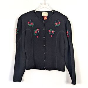 Susan Bristol Vintage Black Worsted Wool Christmas Sweater Women's Small